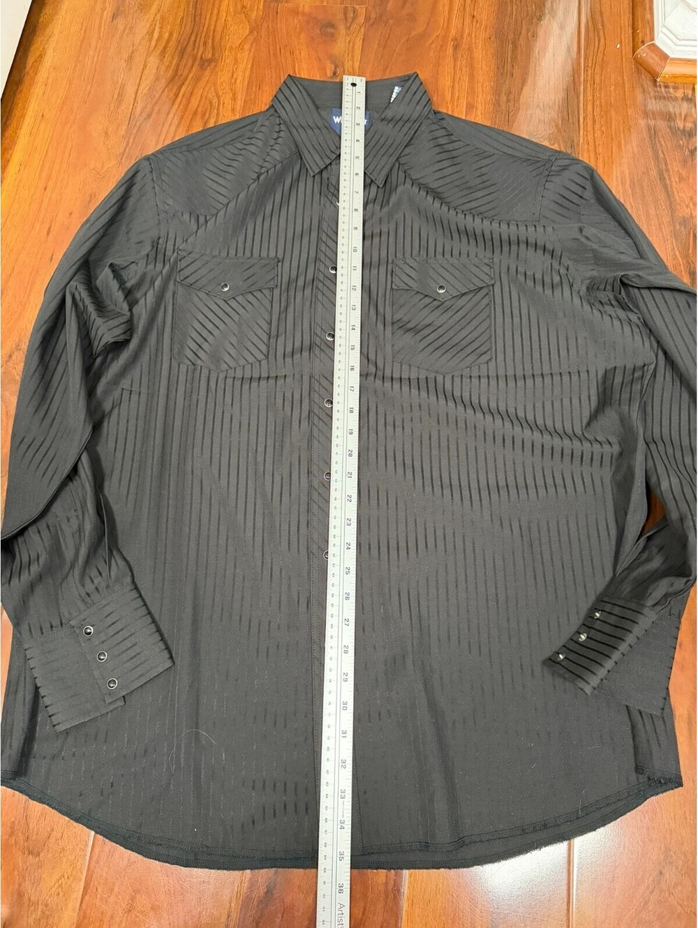 Wrangler Pearl Snap Striped Shirt Mens 2XT Black Tall Long Sleeve Western - Picture 3 of 6